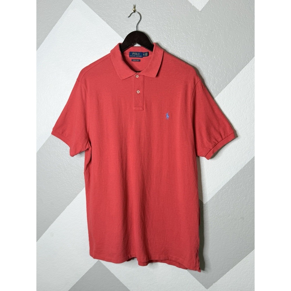 Polo Ralph Lauren Mens XL Custom Slim Fit Polo Shirt Coral Red Blue Pony Cotton - Picture 3 of 11